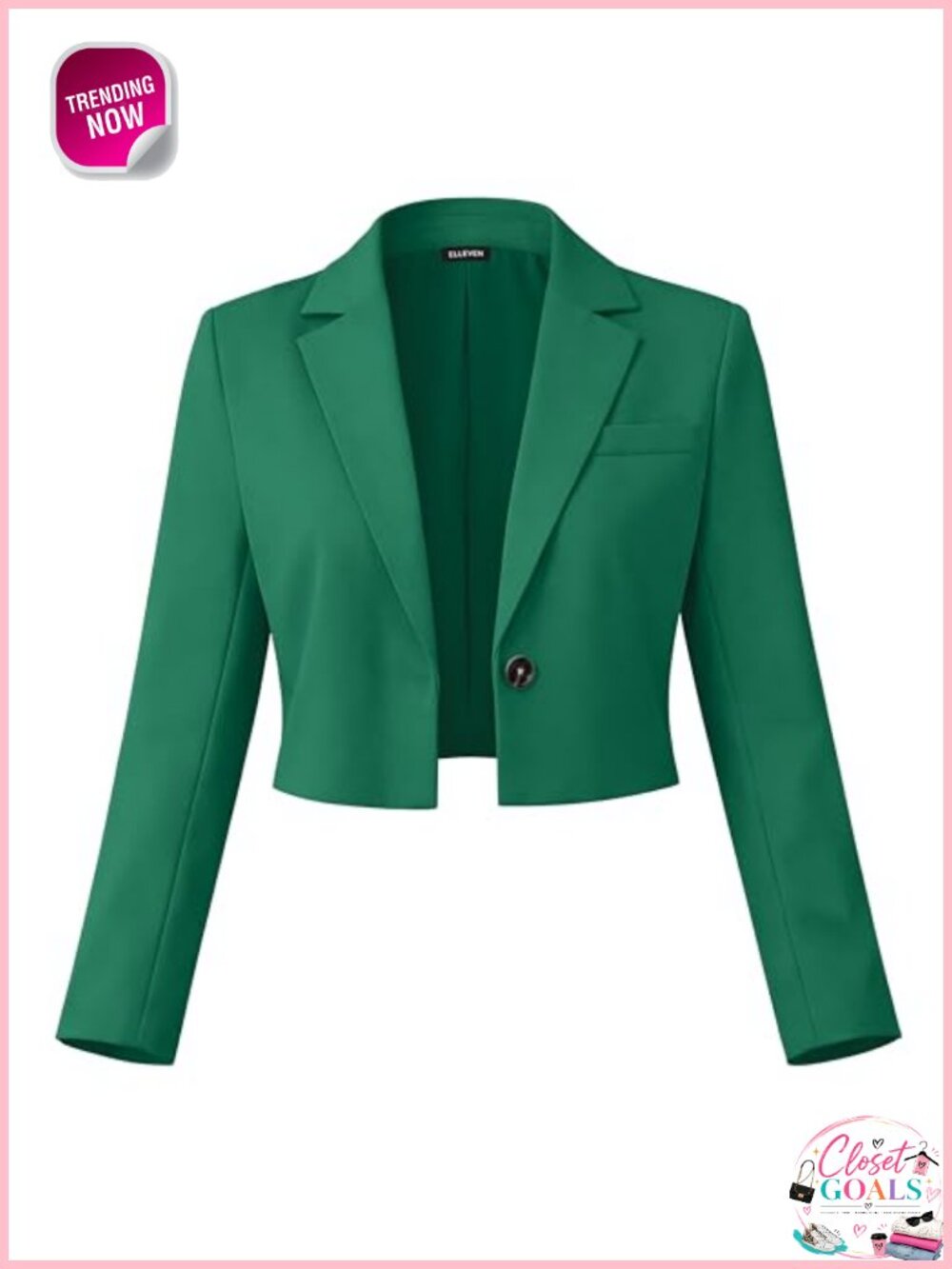 ELLEVEN Women's Cropped Blazer Business Casual Jacket, Long Sleeve, Square